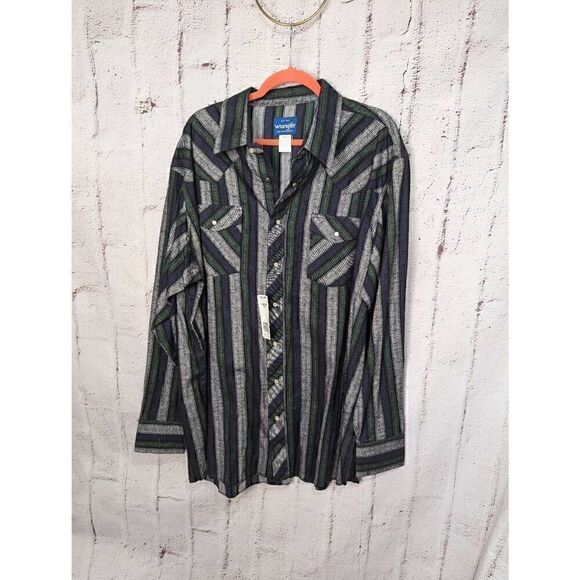 Men's Wrangler Tall Man Western Pearl Snap Flannel Shirt Green Gray 3XT‎ 3X Tall - Picture 1 of 9
